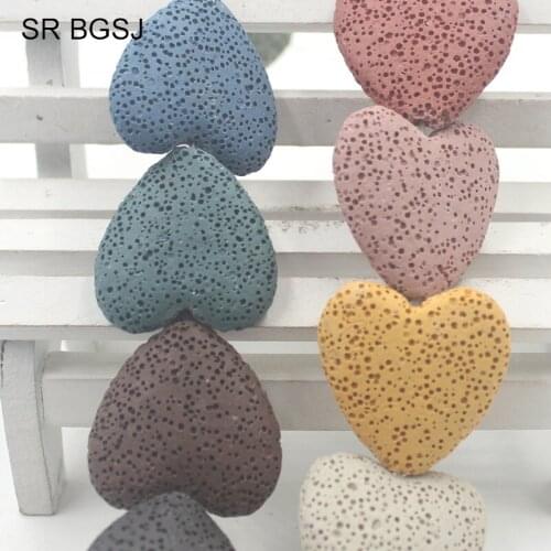 Free Shipping 27mm Mixed Random Colors Flat Large Love Heart Beads Volcanic Rock Lava Loose Beads 15inch