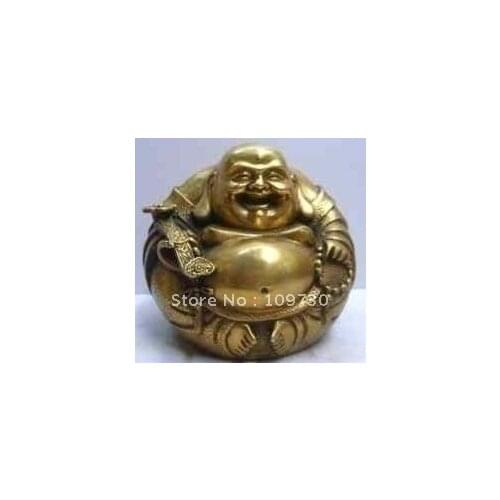 FREE SHIPPING Excellent Tibet Collection Carving cooper laughing Buddha Statues
