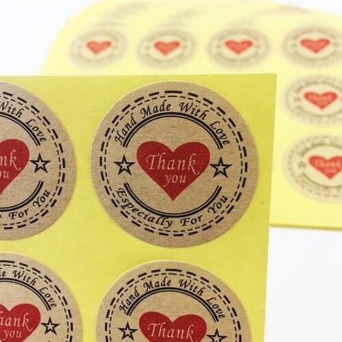 Free shipping1200pcs/lot Vintage Pentagram Red Love With Thank You Stickers Cowhide Color Cake Baking Packaging Gift