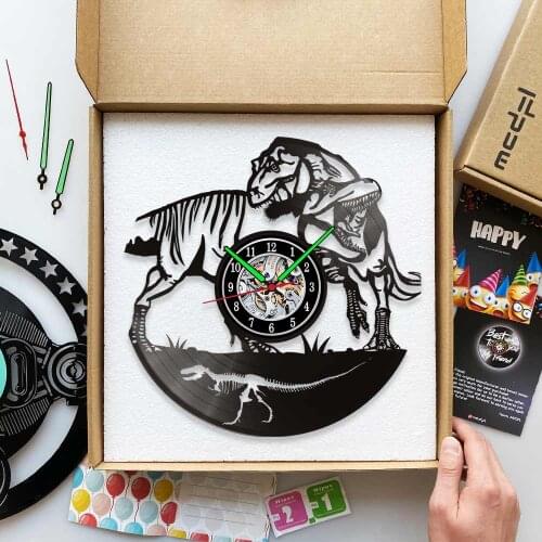 MCDFL Jurassic Dinosaur Vinyl Records Wall Clocks Led Clock Geek Watch Modern Living Room Decoration Accessories Farmhouse Decor