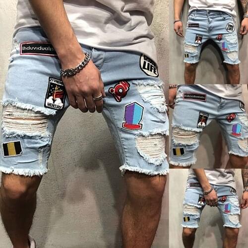 Men Summer Jeans Shorts Plus Size Vintage Summer Ripped Jeans Turn Up Cuff Fifth Pants Denim Shorts Outdoor Beach Fifth Pants