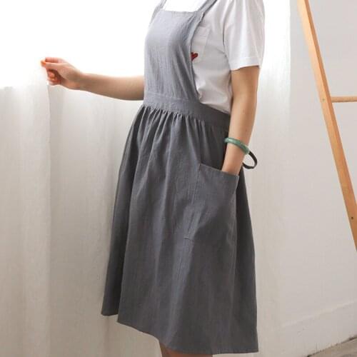 Pure Cotton Linen Kitchen Cooking Sleeveless Apron For Women Anti-fouling Coffee Flower Shop Work Clothes Kitchens Accessory