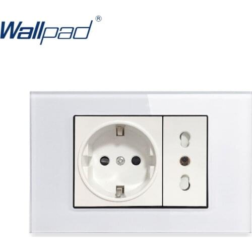 Italian EU German Socket Wallpad Luxury Tempered Glass Panel Electric Wall Power Socket Electrical 16A AC 110-250V