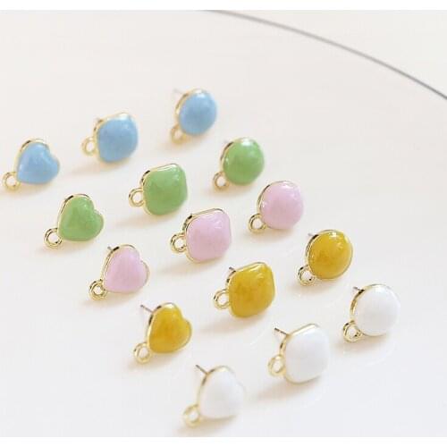 Candy-colored love mini round square with hanging s925 silver stud diy hand accessory earring accessories material
