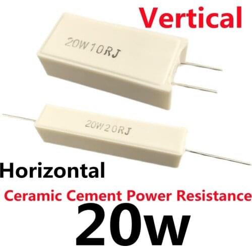 2PCS 20W Ceramic Cement Power Resistance 5% 0.1-100K 0.47 1 0.5 2.2 3 3.3 4 5 8 10 22 30 50 100 200 300 470 680 820 1K 50K Ohm