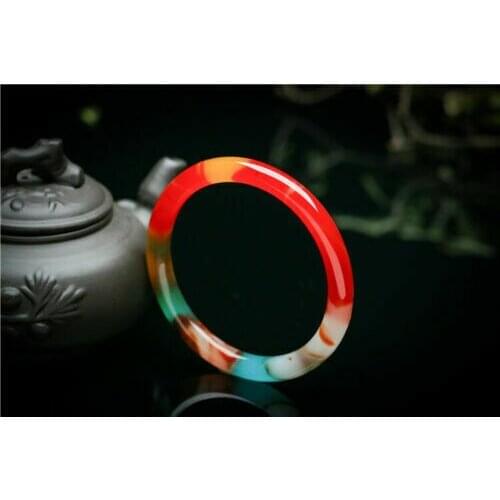 China Hand carving Natural red and white green jade Bracelet Fine circle bangle