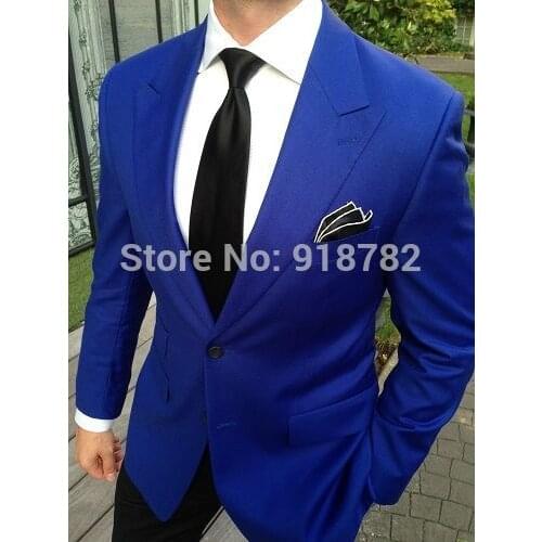 Costume Homme Mariage 2017 Peaked Lapel Groom Formal Wear Royal Blue Tuxedo Jacket With Pants Wedding Suits For Men Best Man