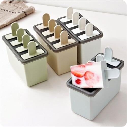 4 holes Square Ice Cream Mold Popsicle Molds Ice Tray Cube Tools Frozen Ice Lolly Maker Holder