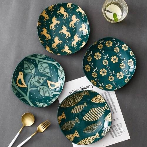 LingAo Creative Japanese float printing glaze under color ceramic tableware household restaurant plate ruyi deep square food pl