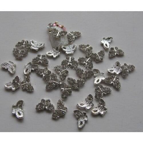 MD-304 10pcs Fancy Crystal Rhinestone Silver Butterfly Deco Metal Charms Metal Deco Charms Nail Art