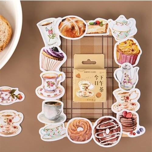 46pcs Afternoon Tea Stickers Set Mini Sweet Cake Cookie Coffee Drink Sticker Decoration Adhesive note Post Gift Diary paste F536