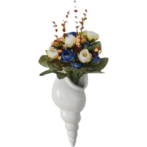 Amagogo Modern White Ceramic Sea Shell Conch Flower Vase Wall Hanging Home Decor Beach Wedding Decor