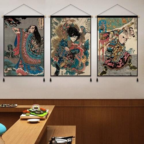 Wall Art Japanese Samurai Ukiyoe Scroll Poster for Living Room Aesthetic Canvas Scroll Paintings Vintage Anime Print Poster