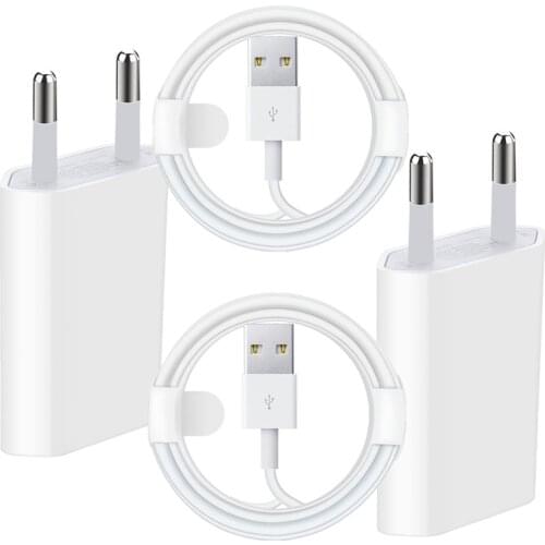 5V 1A Wall USB Adapter For Apple Phone Charger iPhone 5 6 6S 7 8 Plus 13 12 11 X XR iPad air USB Charging data Cable 2 PCS Set