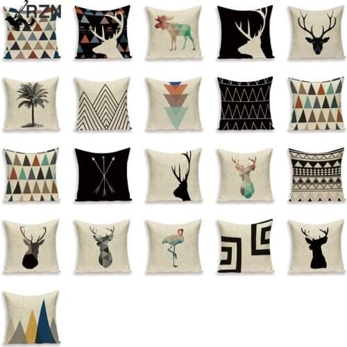 Animal Pillow Covers Nordic Style Geometric Linen Flamingo Deer Cushion Cover Home Decorative Pillow Case 45x45cm Pillow Cases