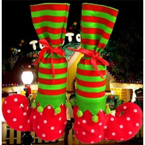 Newest Arrival Christmas Stockings Candy Bag Striped Cartoon Cute Shoe Shaped Socks Xmas Tree Decoration Accessories