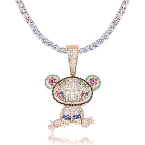 New Iced out Animal Bear Pendant Necklace Tennis Chain Necklace Gold Color Cubic Zirconia Mens Women Hip hop Jewelry Bling Rock