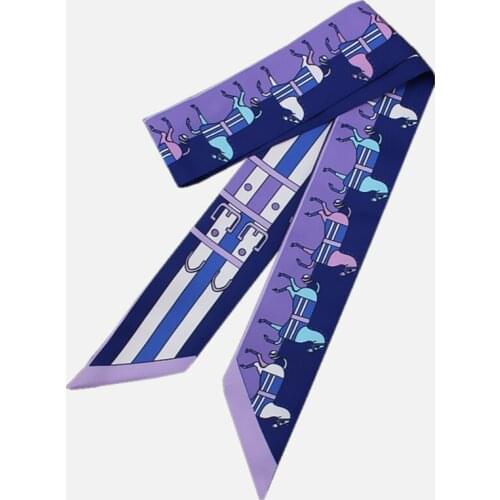 New pony print silk scarf women luxury brand fashion scarf and shawl tied bag ribbon narrow scarf bandana headband female MQ26