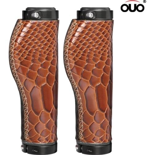 OUO 1 Pair Cattle Leather Non-Slip Bicycle Handlebar Cover Bicyle Grips Aluminum Alloy Road Mountain Bike Accessories