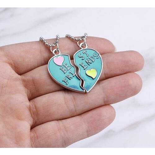 2Pcs Women Best Friends Half Heart Splice Friendship Pendant Necklace Jewelry for gril gift Broken Heart Shape Pendant Necklace