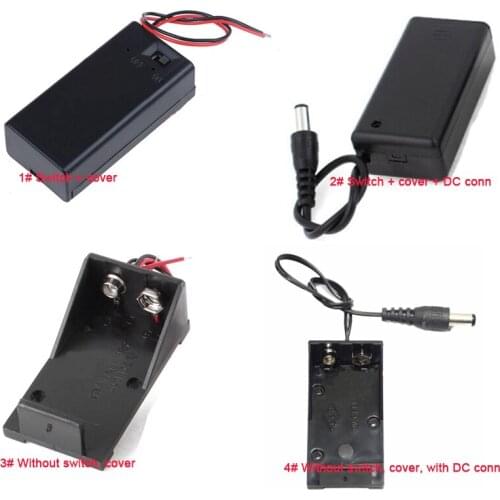 Muti-sizes - 1Pcs Plastic 9V Battery Holder Box Case with Wire Lead 6F22 Battery Holder With/Without Switch,Cover,DC-Connector