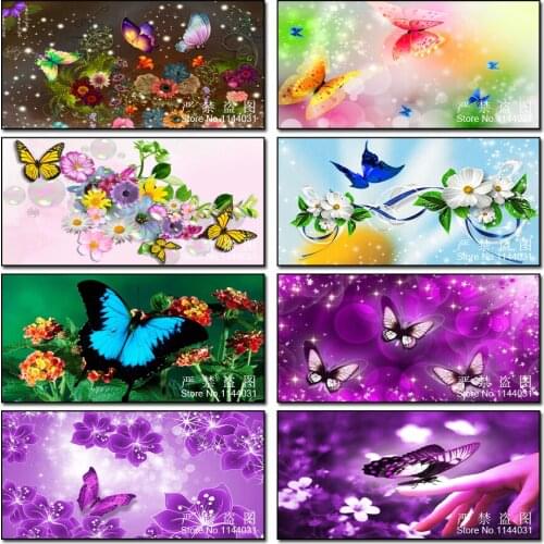 Full 5D DIY Diamond Painting Scenery Crystal Rhinestone Art Needlework Mosaic Embroidery Butterfly And Flower Cross Stitch Kits
