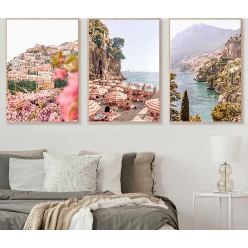 Positano Italy Architecture Prints Amalfi Coast Landscape Posters Canvas Painting Beach Wall Art Pictures Decor Traveler Gifts
