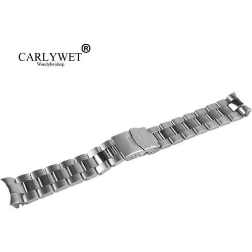 CARLYWET 22mm Sliver Stainless Steel Wrist Watch band Replacement Metal Watchband Bracelet Double Push Clasp For Seiko
