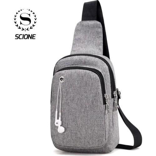Scione MEN Waterproof Nylon Chest Bag Fashion Solid Sling 2020 Travel Outdoor Mini Chest Back Pack With Earphone
