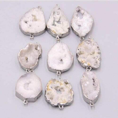 Natural white gem stone connector geode silver color irregular bracelet Accessories druzy quartz crystal connector pendant charm