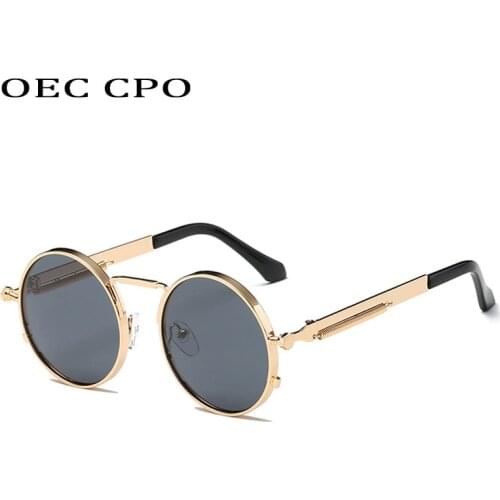 Vintage Men Sunglasses For Women Brand Designer Punk Style Metal Frame Round Sun Glasses Men Fashion Eyewear Gafas sol UV400 O6