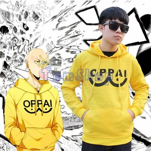 Anime One Punch Man Saitama Oppai Yellow Hoodie Sweatshirts Hooded Jacket Coat Cosplay Costumes Free Shipping