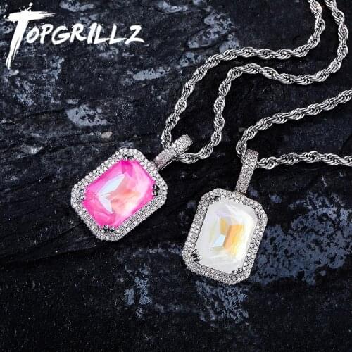 TOPGRILLZ Mocha Fluorescent Vintage Stone Pendant Iced Out Cubic Zirconia Necklace For Women High Quality Charm Jewelry Gift