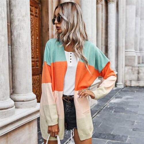 Knitted Cardigan Top Casual Knitted Women Cardigan Sweaters Patchwork Sweater Winter Knit Sweater Female Knitted Sweaters Tops