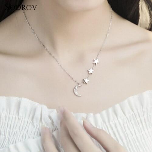 New Arrival Fashion 925 Sterling Silver Moon and Star Tales Chain Link Pendant Necklaces for Women Fine joyas de plata 925 N026