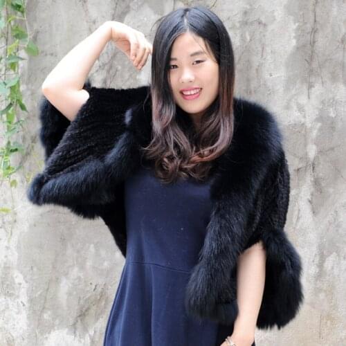 CX-B-M-41D Fox Fur Trim Fashion Women Genuine Mink Fur Shawl and Stole