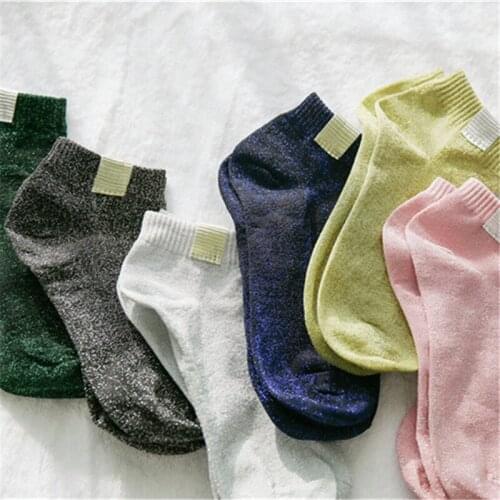 YSMILE Y Women Fashion Shine Socks Personality Gold Silver Silk Bling Bling Sock Spring Autumn Ankle Length Sock For Female Lady