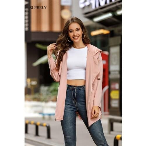 SLPBELY Women Trench Coat Windbreaker Spring Autumn Casual Solid Color Lapel Belt Coat Jacket Winter Long Outerwear Overcoat