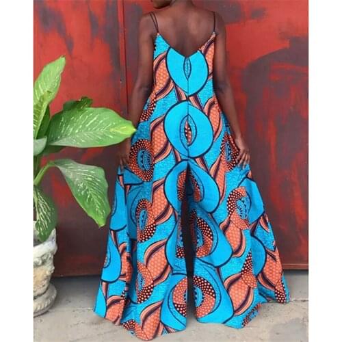 African Flares Women Summer Spaghetti Strap Bodysuit Dashiki Ankara Style Trousers Fashion Robe Africaine Indie Fashion Jumpsuit