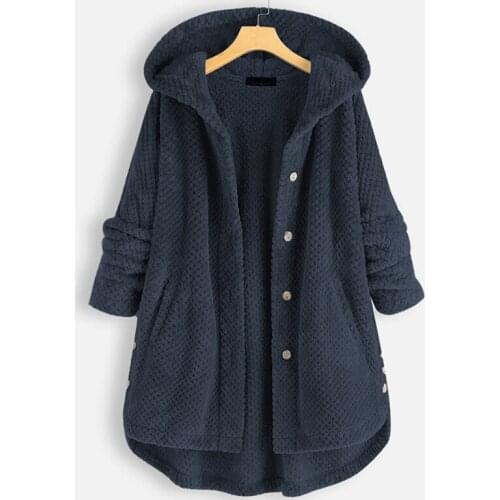 Womens Solid Coat Winter Warm Vintage Pockets Oversize Hooded Coats Female Casual Outwear Jacket Plus Size
