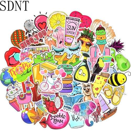 100 PCS Summer Cartoon Stickers Cute Vsco Girl Stationery Notebook Decals Decoration Waterproof Stickers for Laptop Car Suitcase
