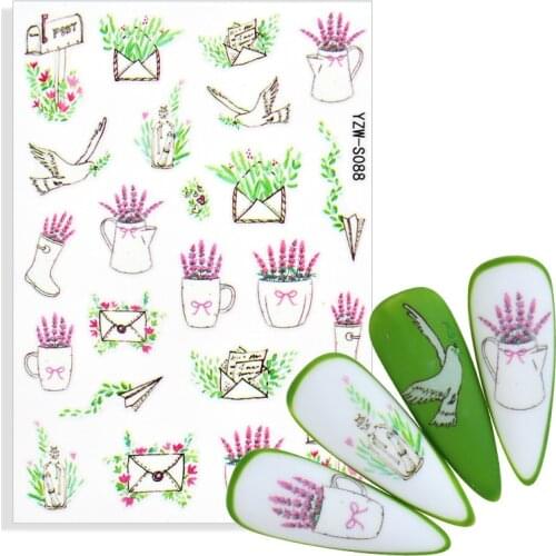 2021 NEW Designs Lavender Nail Stickers Animal Butterfly Tattoo Water Transfer Slider Decal Manicure Nail Art Decorations Decor