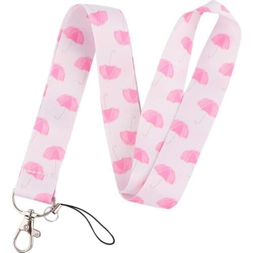 30pcs Pink Umbrella Rainy Day Lanyard for Keys Phone Cool Neck Strap Lanyard for Camera Whistle ID Badge webbings ribbons Gifts