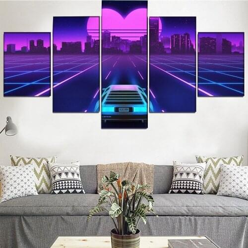 5 Pieces Wall Art Canvas Painting Heart Shaped Car Abstract Poster Modular Home For Living Room Framework Pictures Decoration