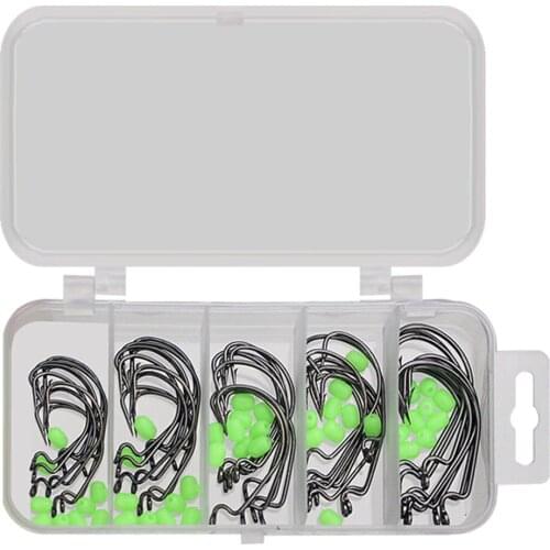 KoKossi 50PCS Wide Crank Ice Fishing Hooks 3/0#-2# Carbon Steel Offset Fishhook Bass Barbed Carp Fishing Hook For Soft Worm Lure