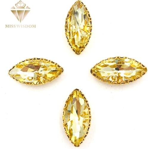 7X15mm Light yellow Horse eye sew on rhinestones gold base with hole lacy claws glass crystal rhinestone Diy garment accessories