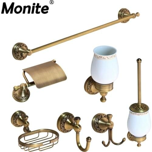 Monite Antique Brasss Bathroom Hardware Shelf Soap Dish & Toilet Holder Tooth Brush Holder Bath Hardware Sets Accessories