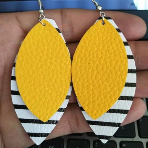 Glitters Sequins Double Layer Leopard Faux Leather Teardrop Leaf Earrings Black White Striped Layered Water Drop Earrings Stock