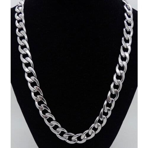 7-40" 15 mm Hot Fashion 316L Stainless Steel Silver Color Curb Cuban Chain Mens Boys Necklace High Quality Jewelry