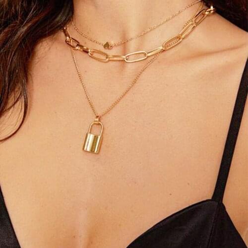 IF YOU Simple Fashion Metal Plating Lock Necklace Luxurious Ladies Pendant Clavicle Chain Jewelry For Women Gift Birthday